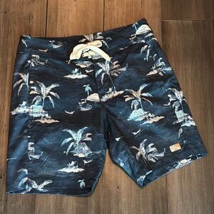 Tommy Bahama Board Shorts Navy Blue Swim Suit Drawstring Size 32 Beach Surf Mint